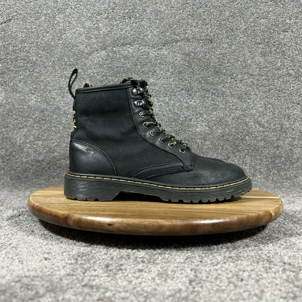 Dr Martens 1460 Panel J Youth Size 3 Black Leather Zip Lace Up Combat Boots Used